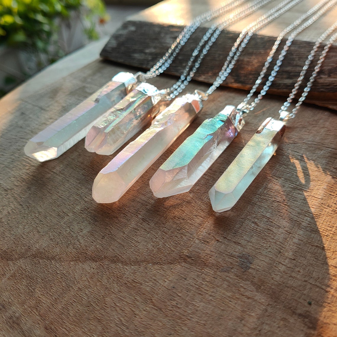 Natural White Quartz Pointed Necklace - Silver Plated