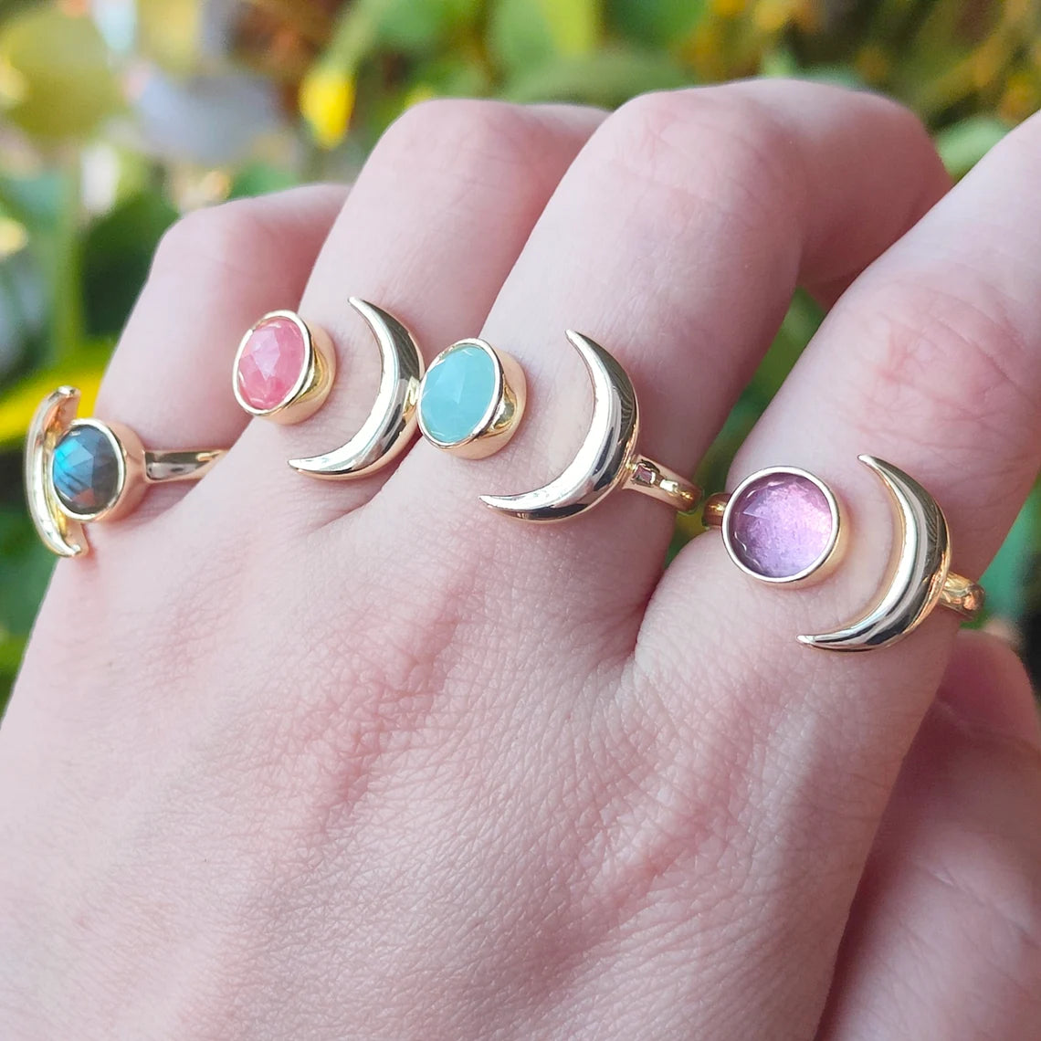 Natural Crystals Moon Ring- 24k Gold Plated