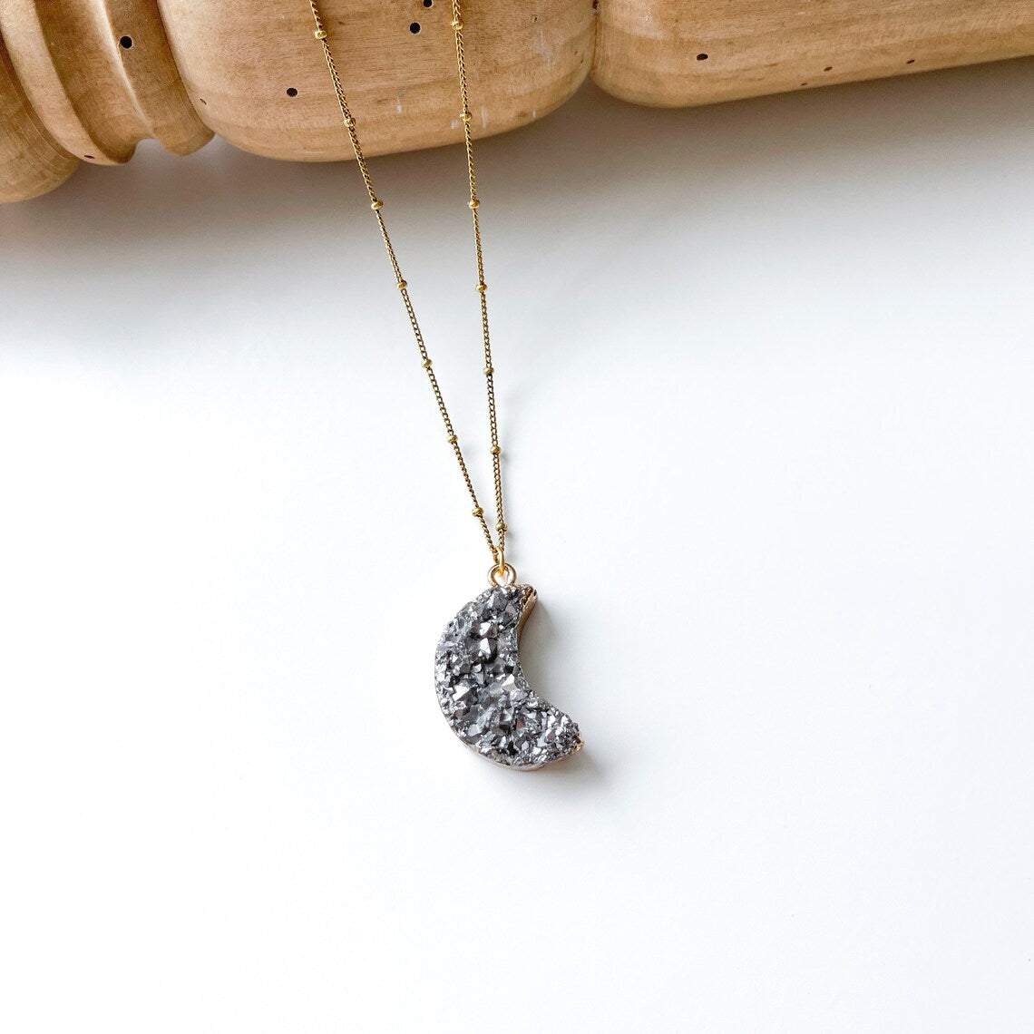 Natural Raw Quartz Moon Necklaces + 24K Gold Plated