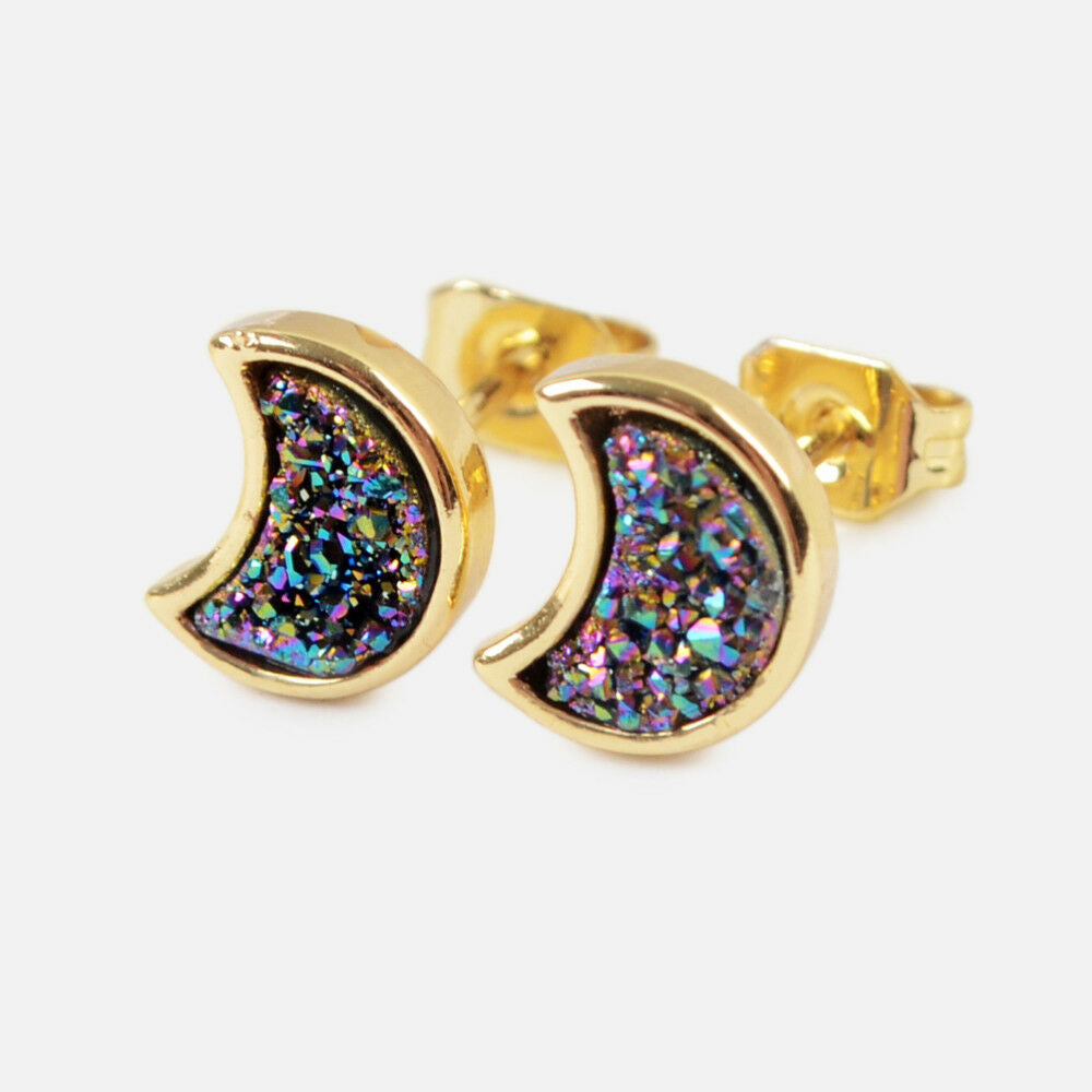 Moon Natural Quartz Earrings - 24K Gold Plated