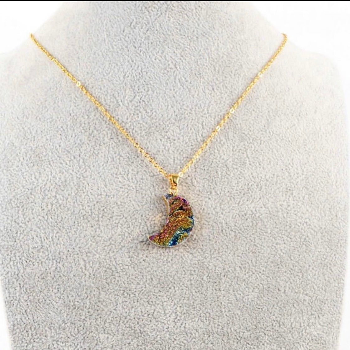 Natural Raw Quartz Moon Necklaces + 24K Gold Plated