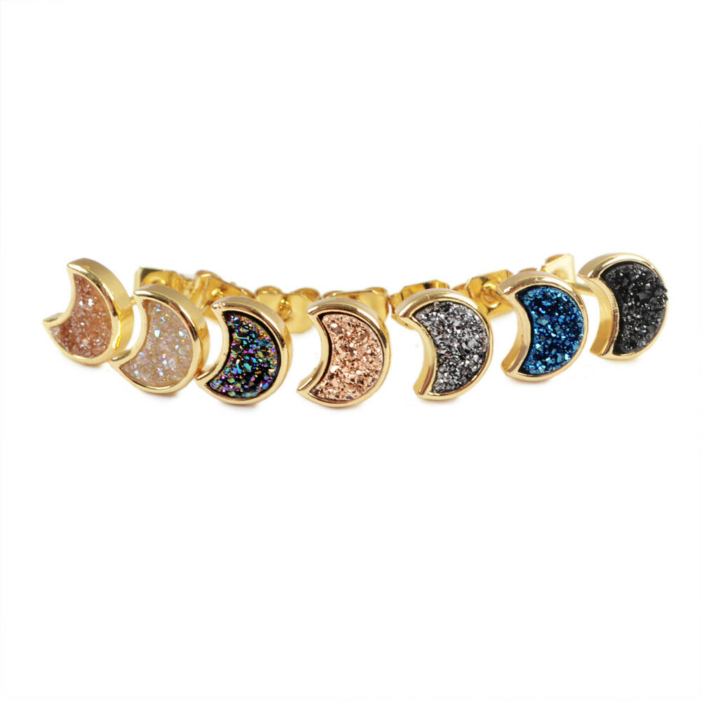 Moon Natural Quartz Earrings - 24K Gold Plated