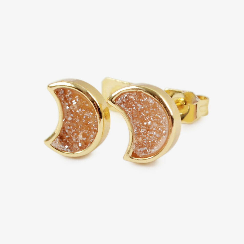 Moon Natural Quartz Earrings - 24K Gold Plated