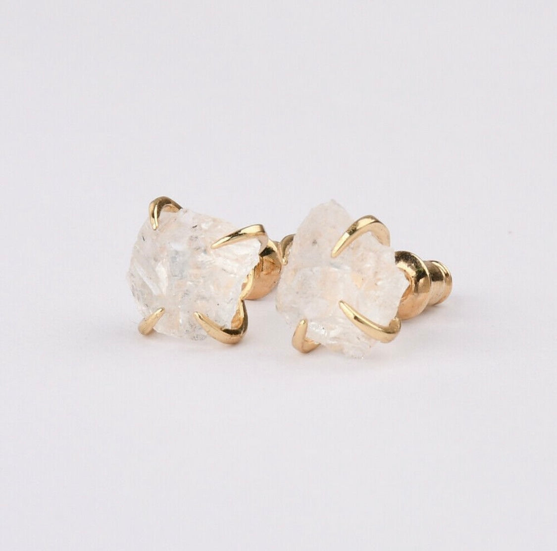 Natural Quartz Claw Earrings - 24K Gold Plated