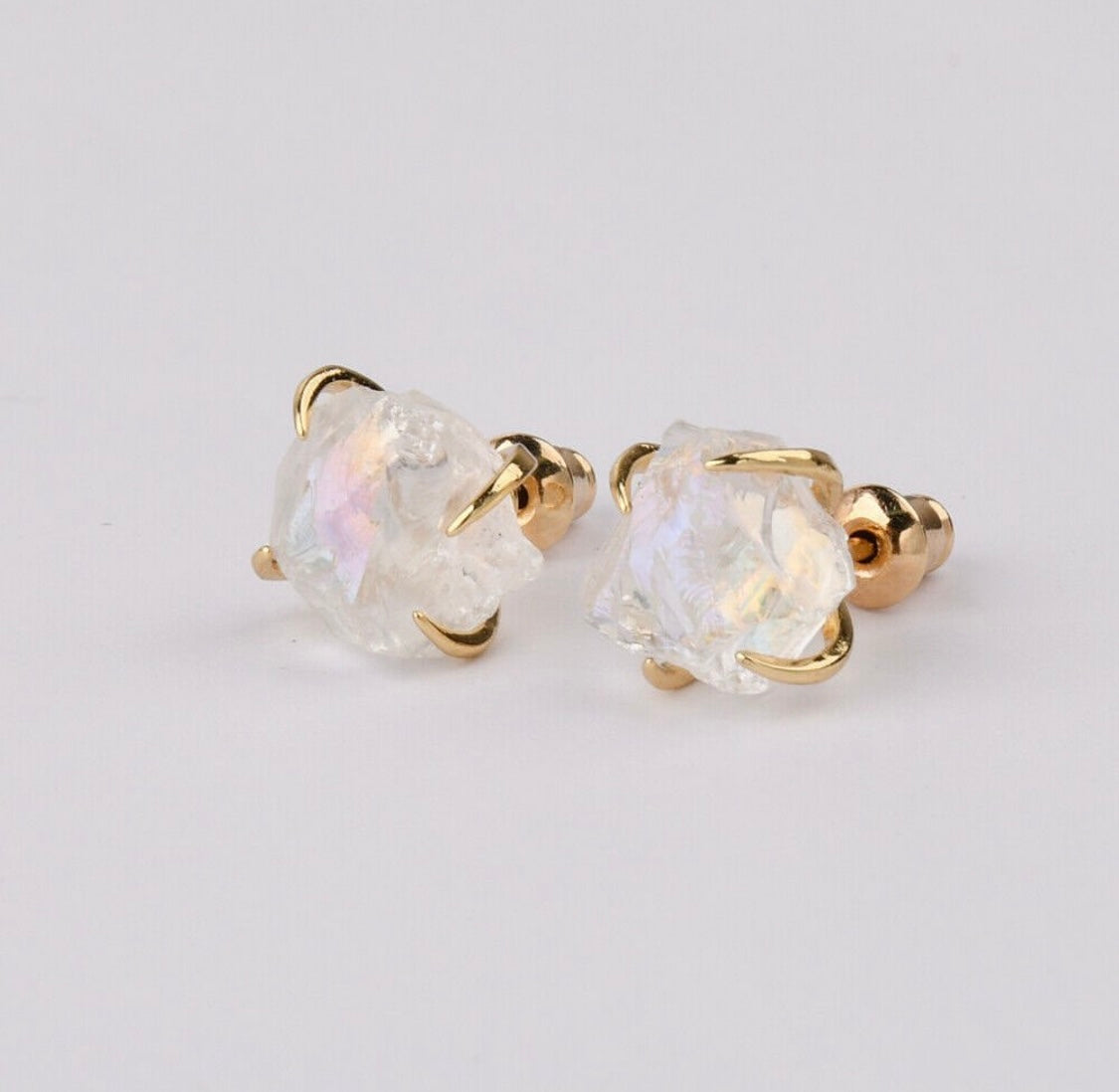 Natural Quartz Claw Earrings - 24K Gold Plated
