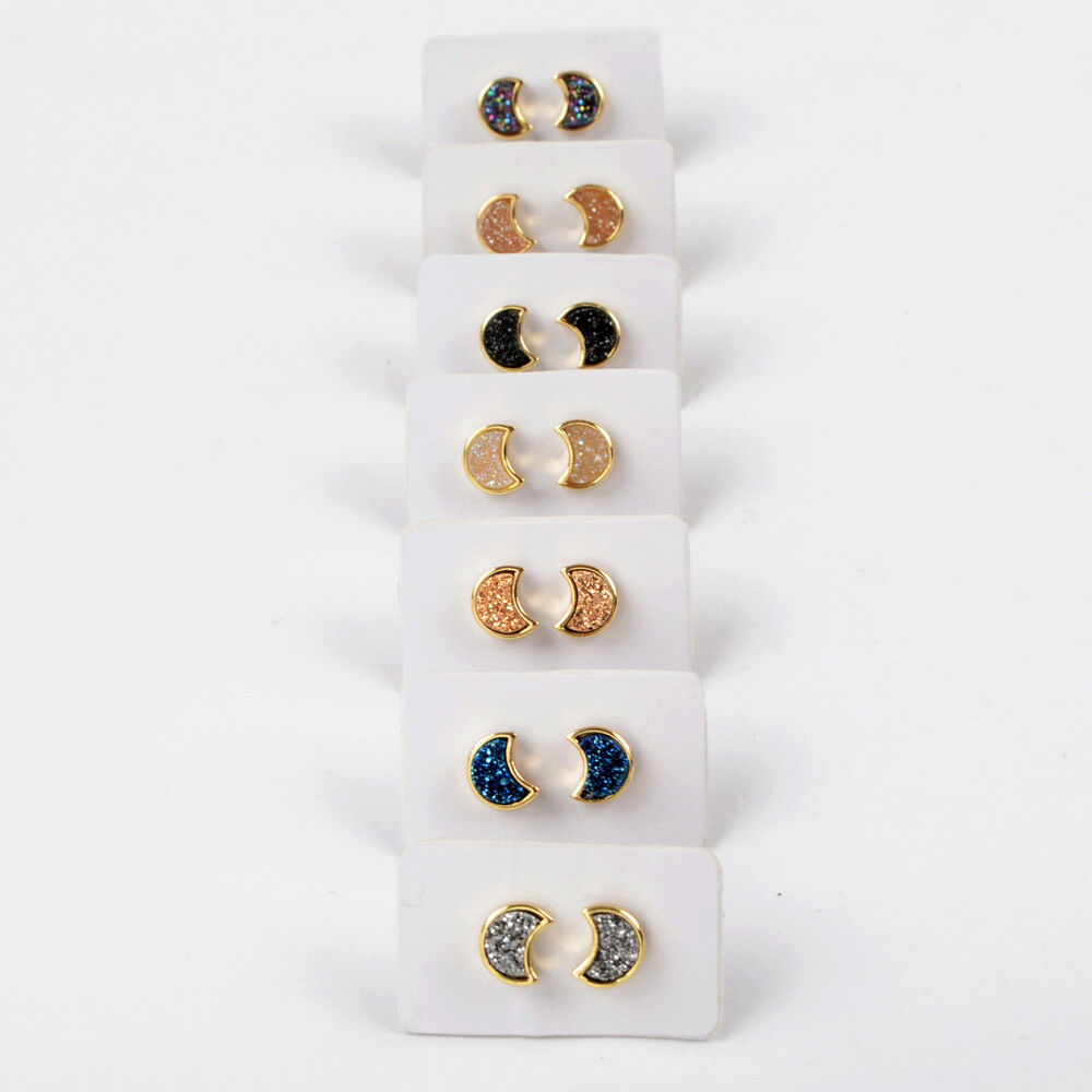 Moon Natural Quartz Earrings - 24K Gold Plated