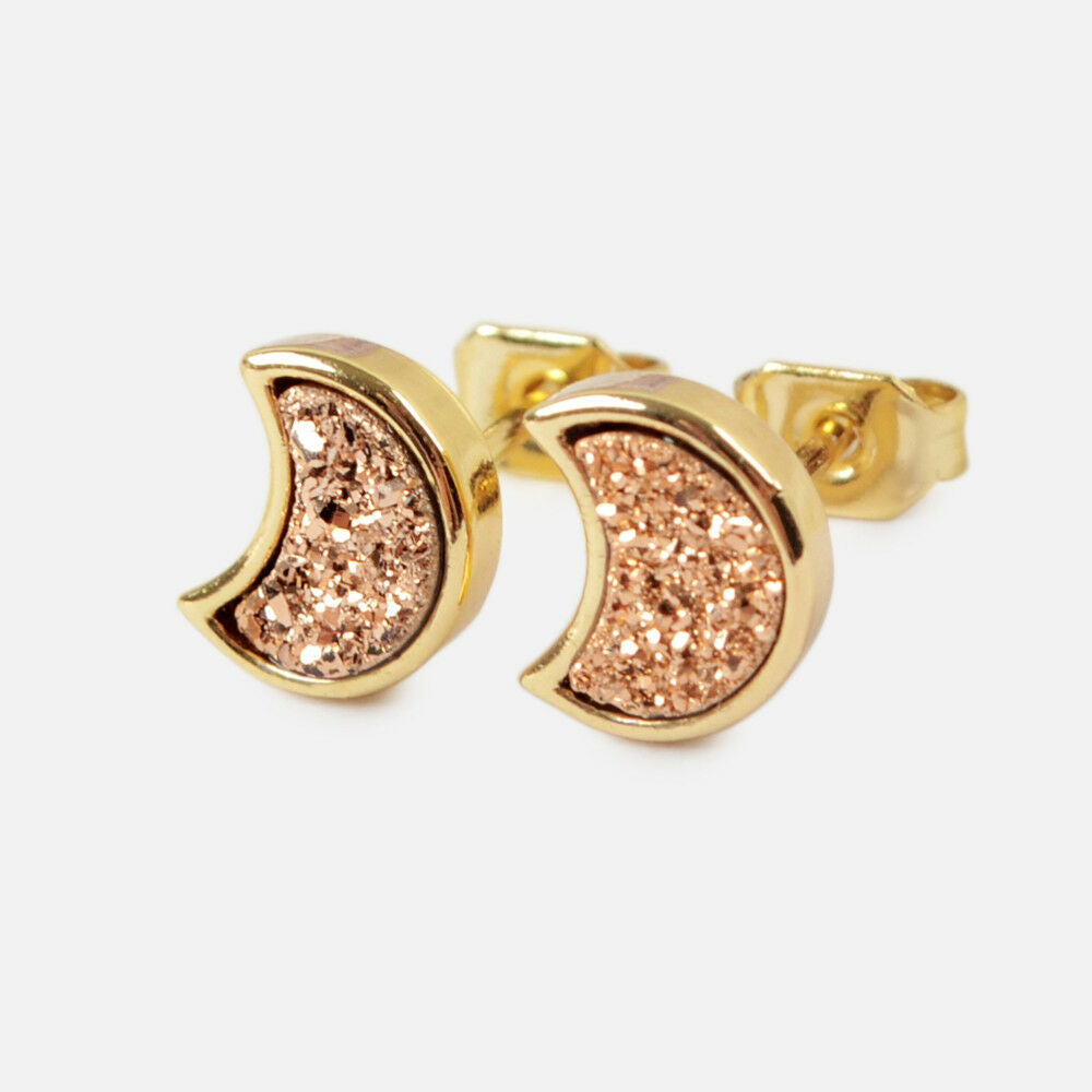 Moon Natural Quartz Earrings - 24K Gold Plated