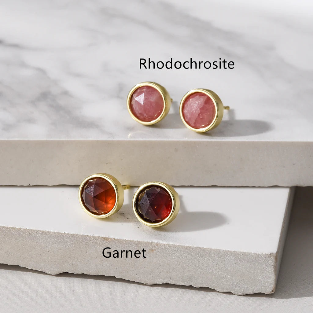 Round Faceted Natural Quartz Earrings - 24K Gold Plated