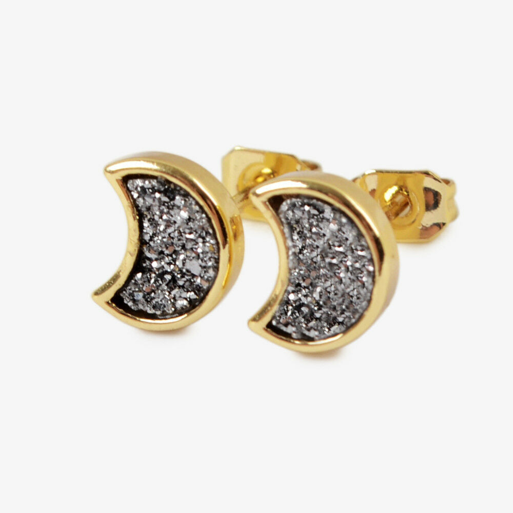 Moon Natural Quartz Earrings - 24K Gold Plated