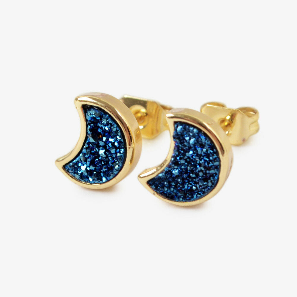 Moon Natural Quartz Earrings - 24K Gold Plated