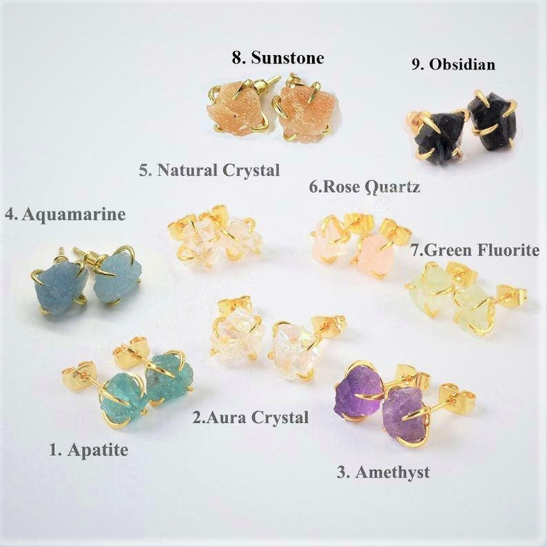 Natural Quartz Claw Earrings - 24K Gold Plated