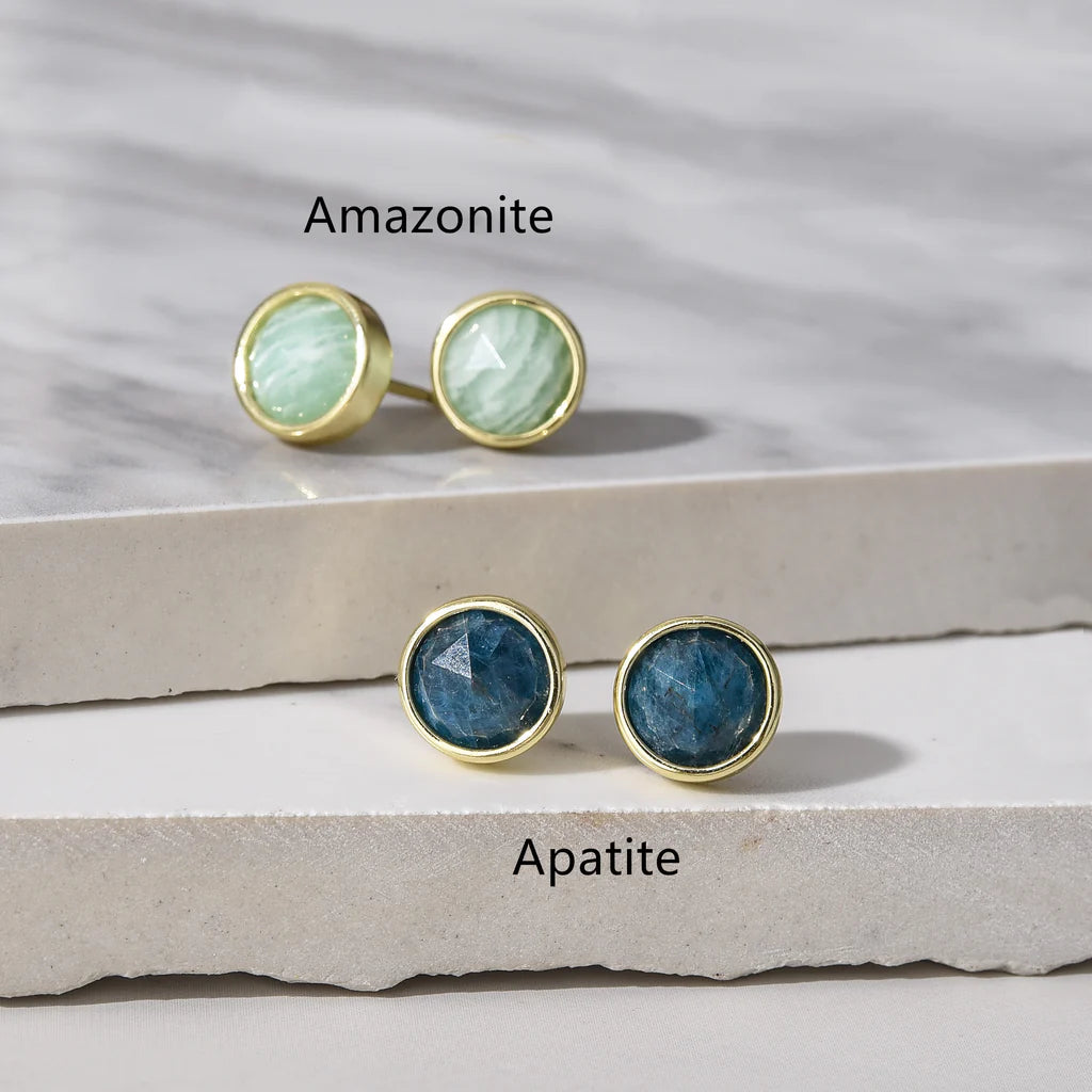 Round Faceted Natural Quartz Earrings - 24K Gold Plated