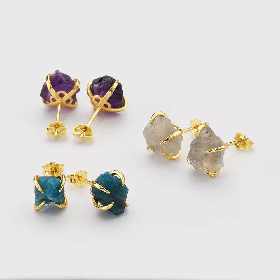 Natural Quartz Claw Earrings - 24K Gold Plated