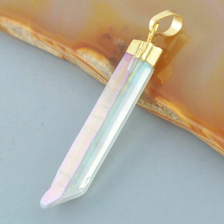 Natural White Quartz Pointed Necklace - 24k Gold Plated