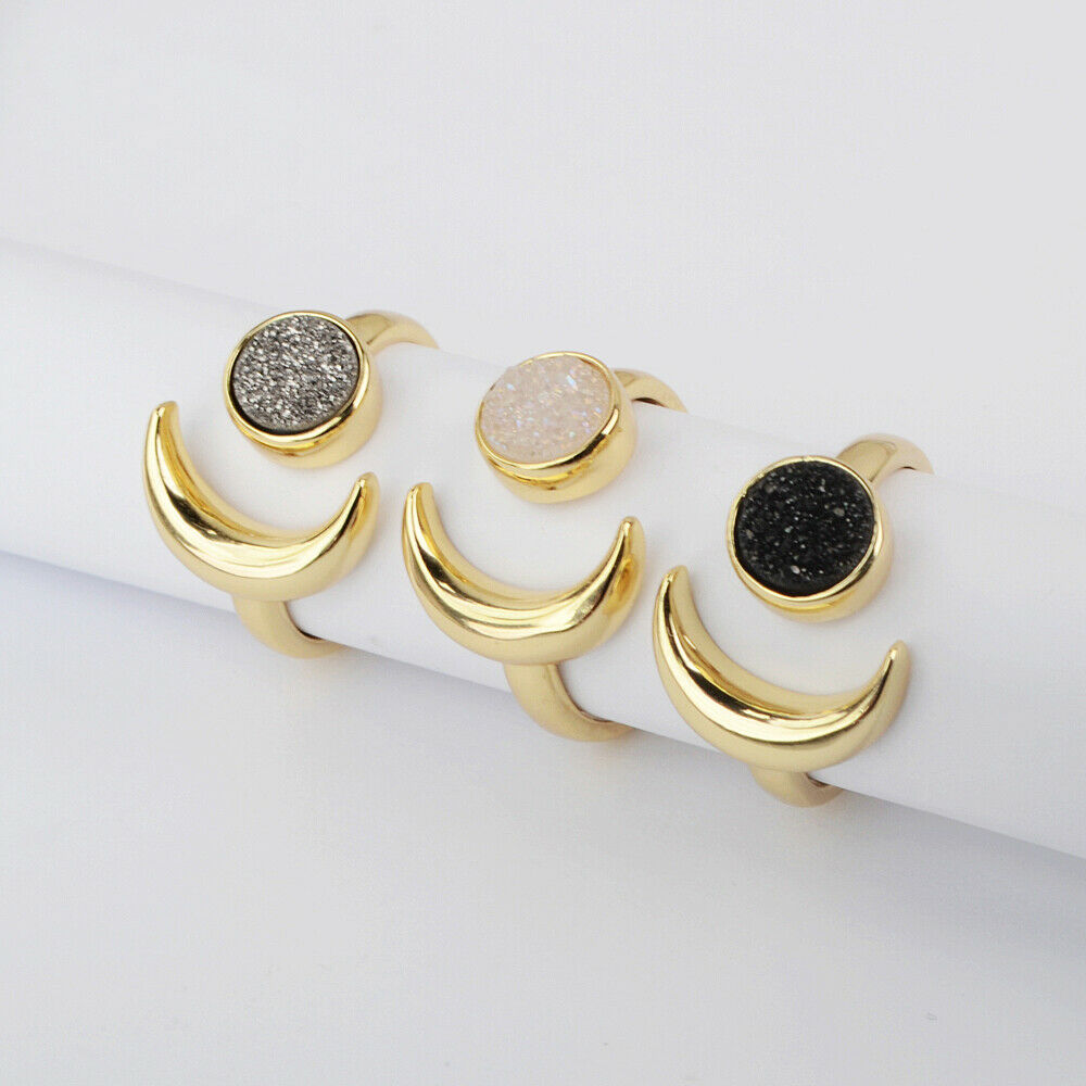 Natural Quartz Moon Ring- 24k Gold Plated