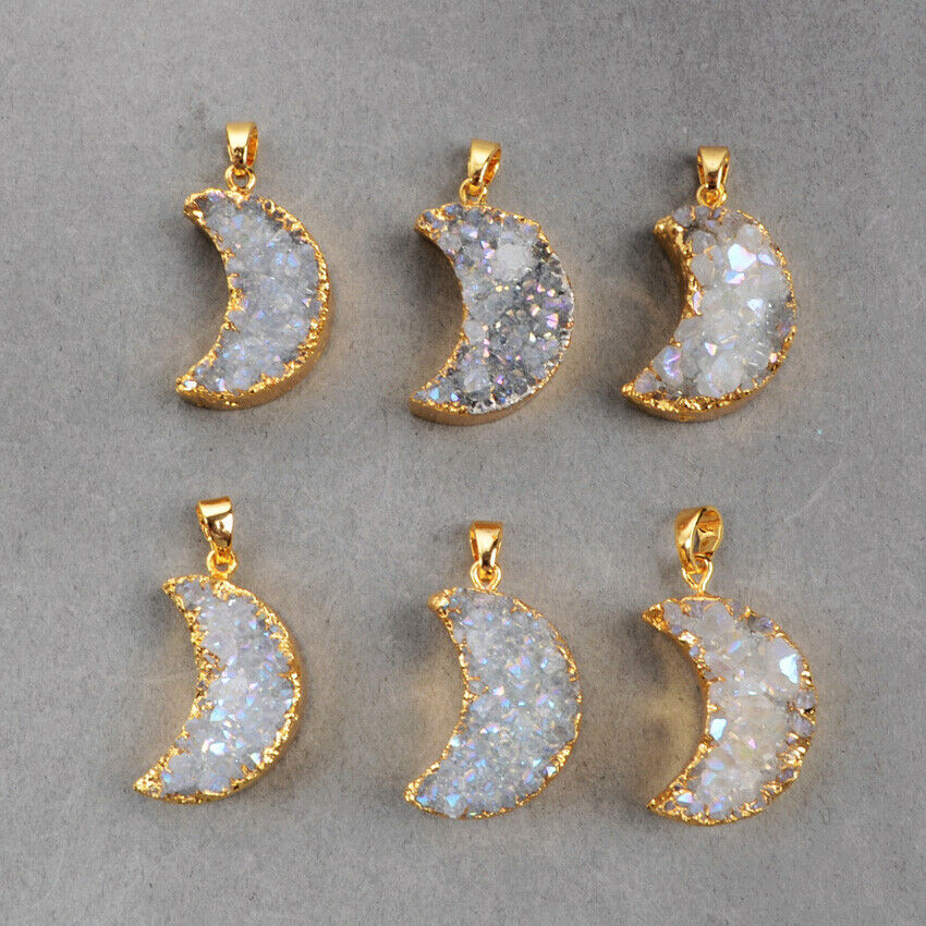 Natural White Quartz Moon Necklace + 24K Gold Plated