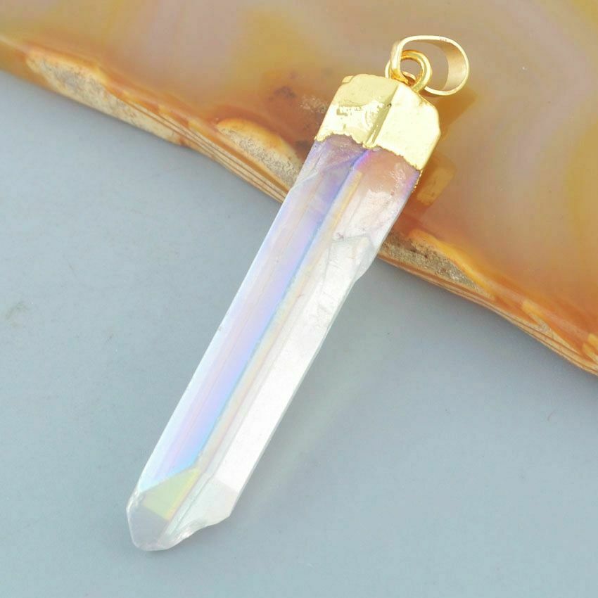Natural White Quartz Pointed Necklace - 24k Gold Plated