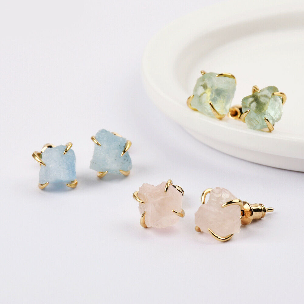 Natural Quartz Claw Earrings - 24K Gold Plated