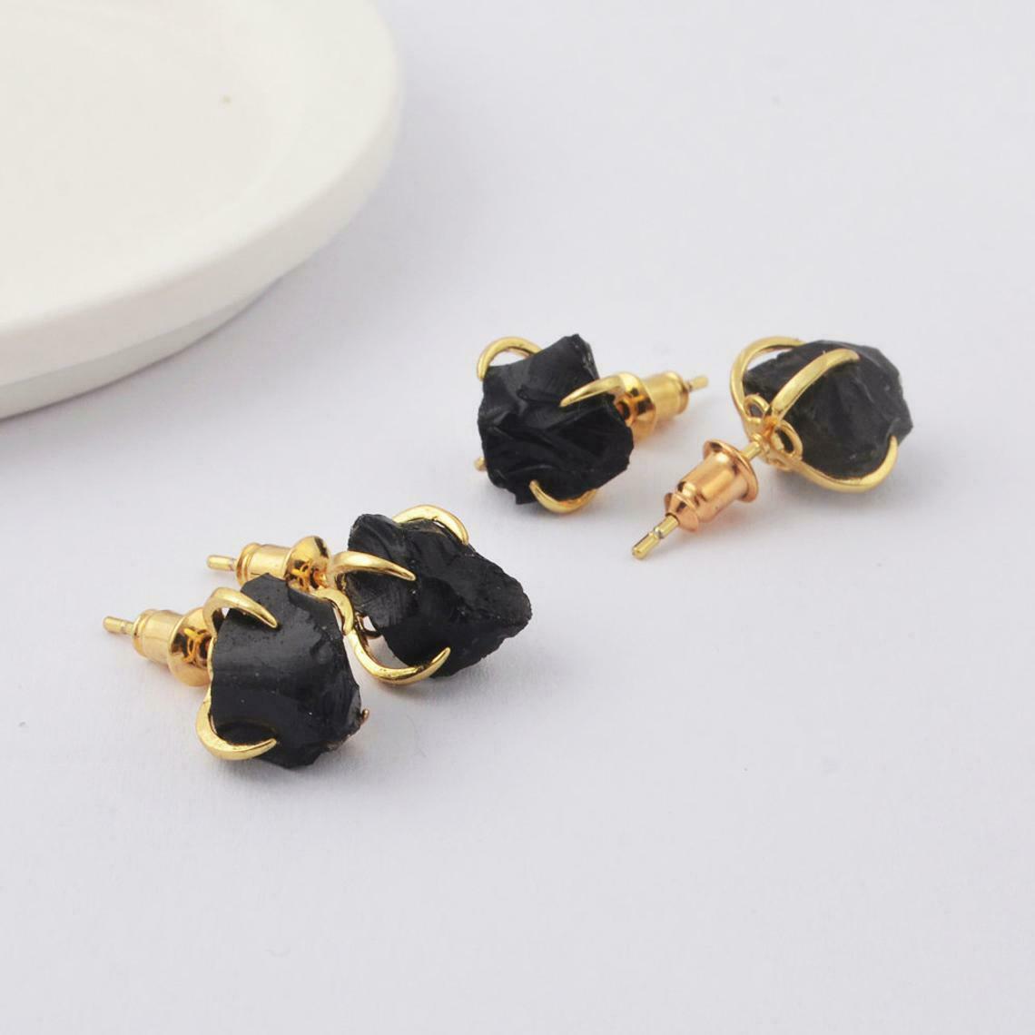 Natural Quartz Claw Earrings - 24K Gold Plated