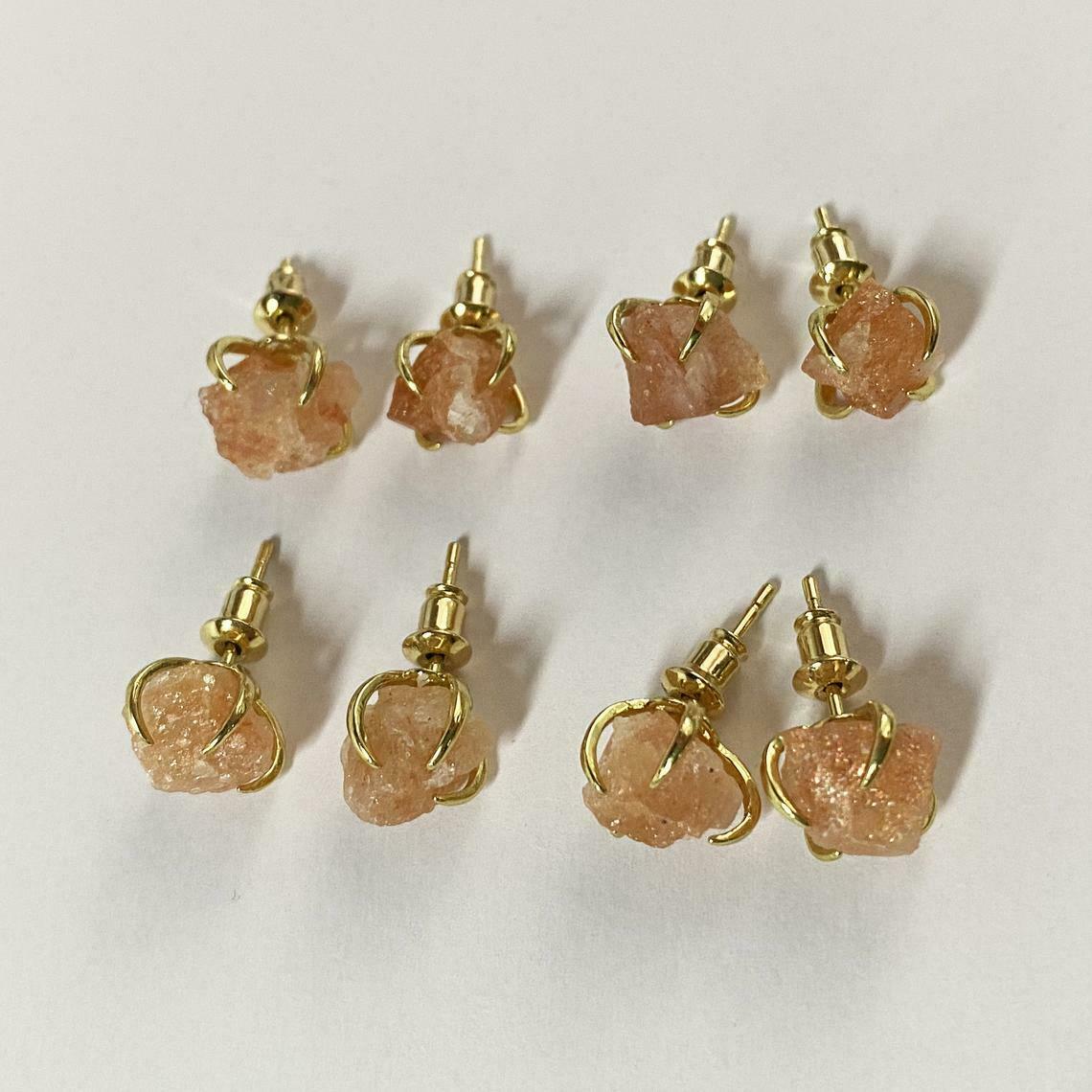 Natural Quartz Claw Earrings - 24K Gold Plated