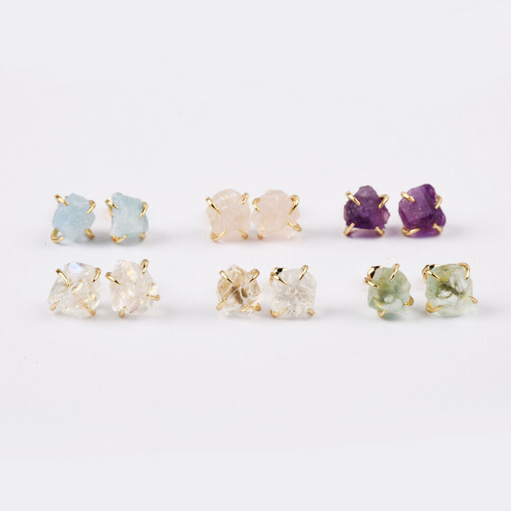 Natural Quartz Claw Earrings - 24K Gold Plated