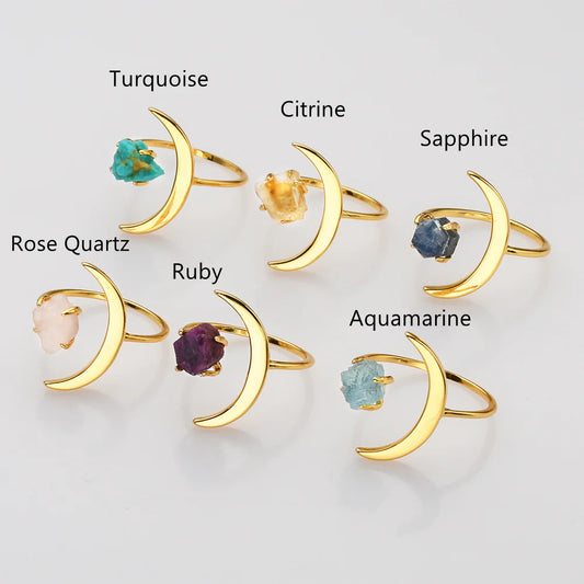 Moon Natural Raw Quartz Ring -  24k Gold Plated