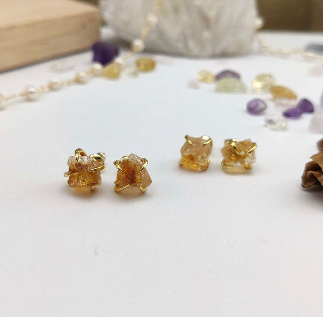 Natural Quartz Claw Earrings - 24K Gold Plated