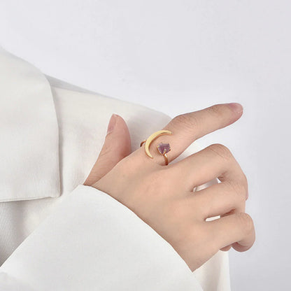Moon Natural Raw Amethyst Ring -  24k Gold Plated