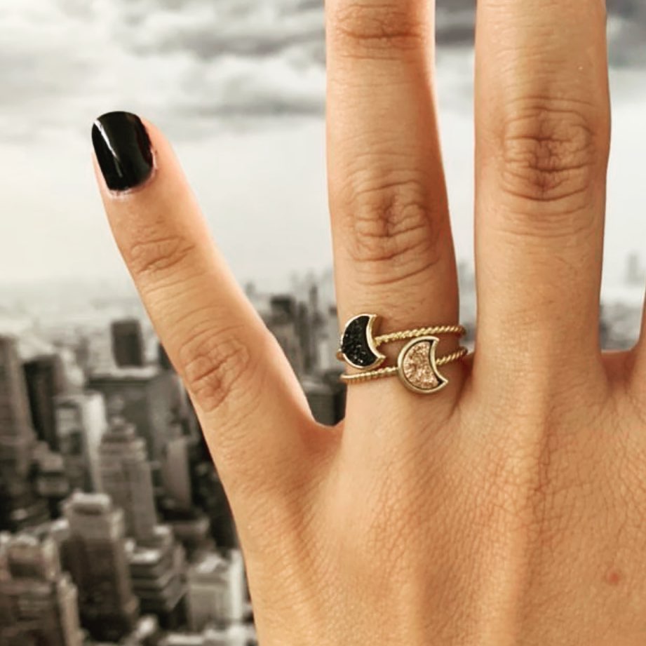 Natural Quartz Moon Bezel Ring- 24K Gold Plated