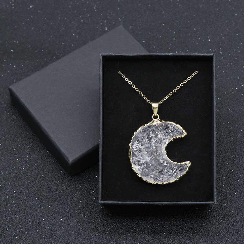 Natural White Crystal Crescent Moon Necklace + 24K Gold Plated/ Silver Plated