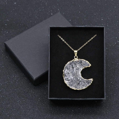 Natural White Crystal Crescent Moon Necklace + 24K Gold Plated/ Silver Plated