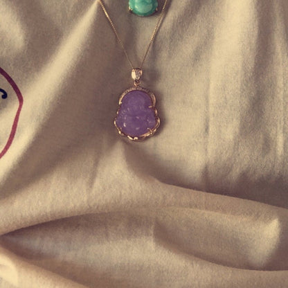 Purple Buddha Natural Jade Necklace + 18k Gold Filled