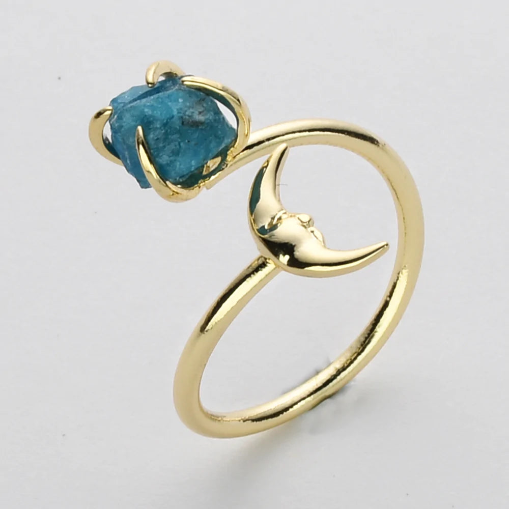 Natural Raw Crystals Small Moon Ring - 24K Gold Plated
