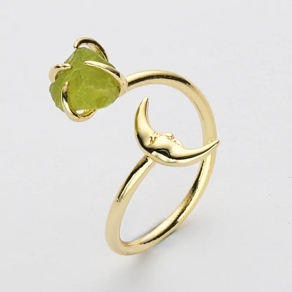 Natural Raw Crystals Small Moon Ring - 24K Gold Plated