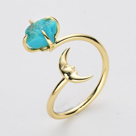 Natural Raw Crystals Small Moon Ring - 24K Gold Plated