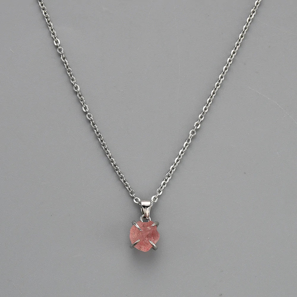 Mini Raw Natural Quartz Necklace -  Silver Plated