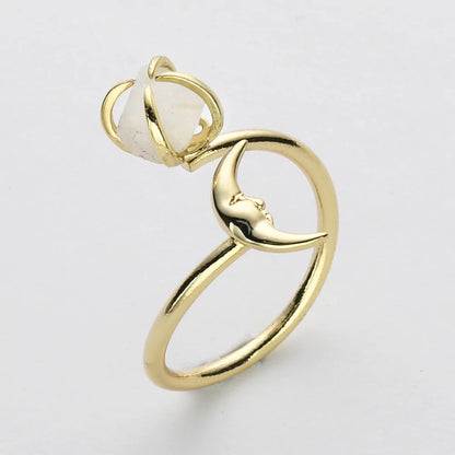 Natural Raw Crystals Small Moon Ring - 24K Gold Plated