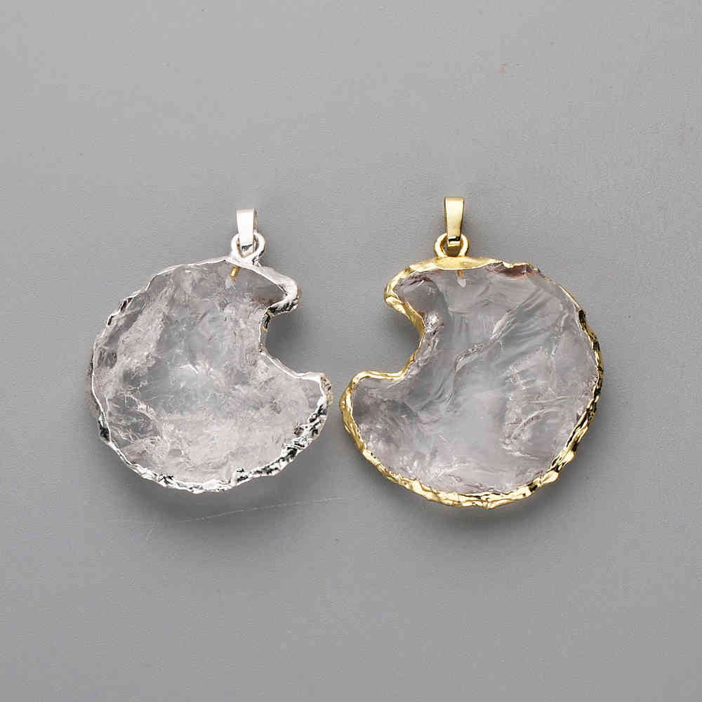Natural White Crystal Crescent Moon Necklace + 24K Gold Plated/ Silver Plated