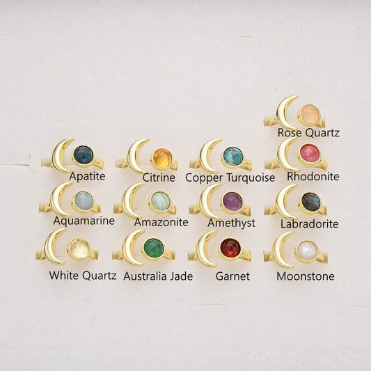 Natural Crystals Moon Ring-  24k Gold Plated