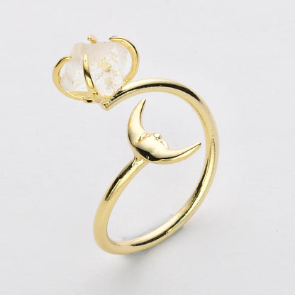 Natural Raw Crystals Small Moon Ring - 24K Gold Plated