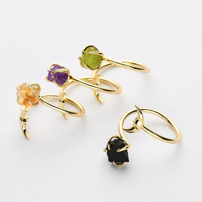 Natural Raw Crystals Small Moon Ring - 24K Gold Plated