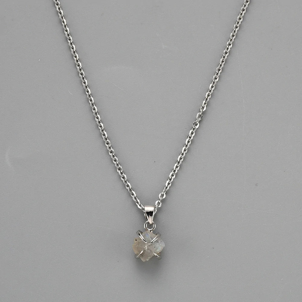 Mini Raw Natural Quartz Necklace -  Silver Plated