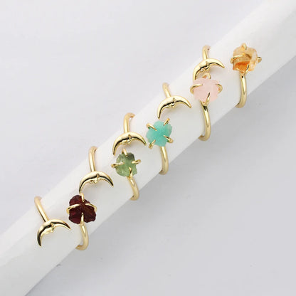 Natural Raw Crystals Small Moon Ring - 24K Gold Plated