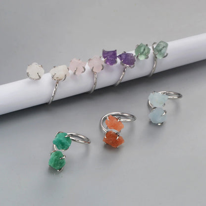 Natural Raw Crystals Claw Ring -  Silver Plated