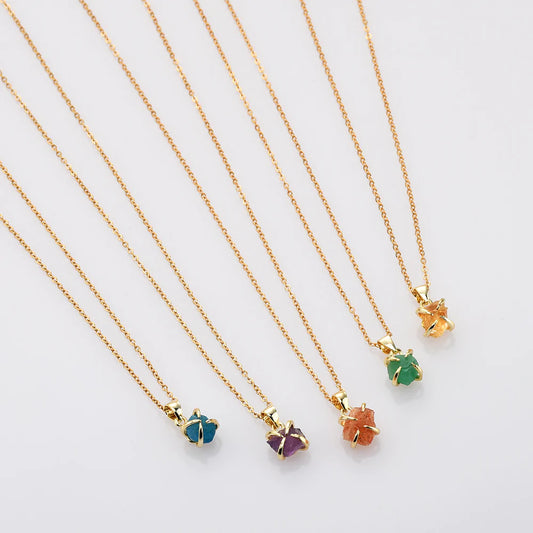 Mini Raw Natural Quartz Necklace -  24k Gold Plated