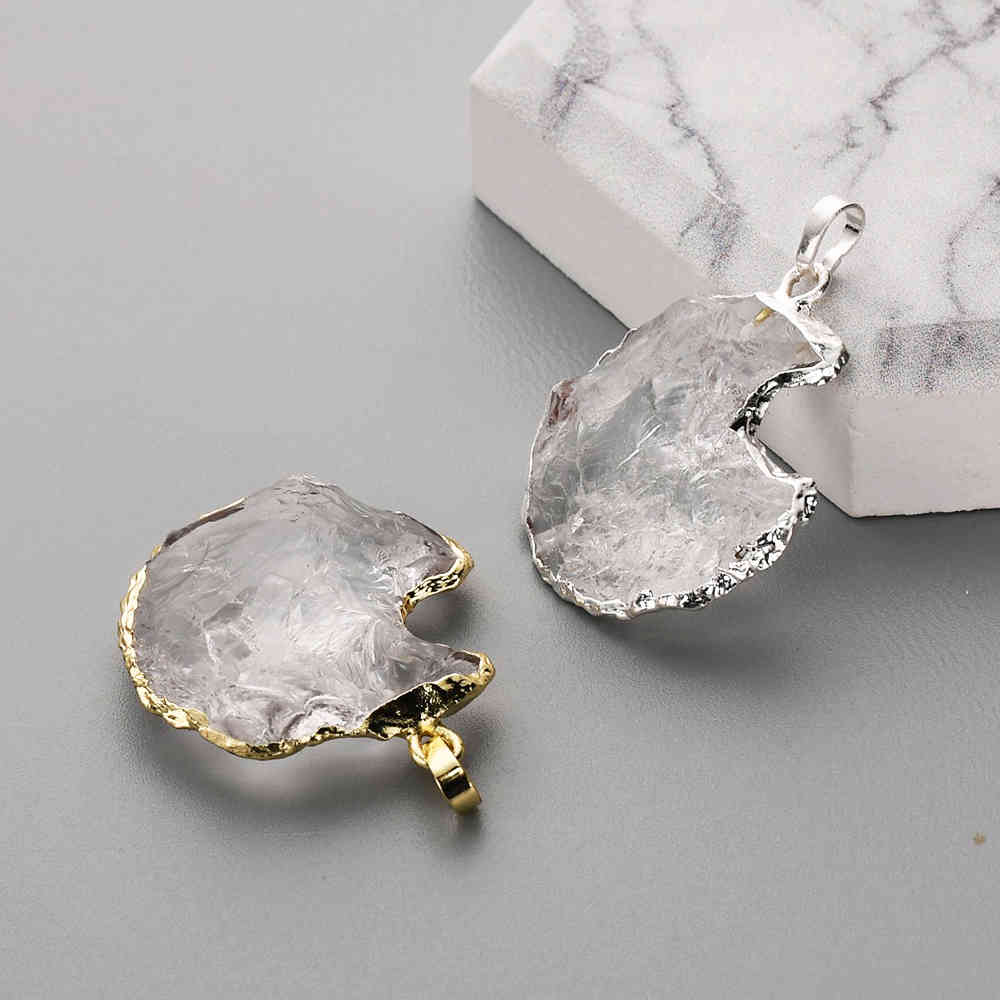 Natural White Crystal Crescent Moon Necklace + 24K Gold Plated/ Silver Plated