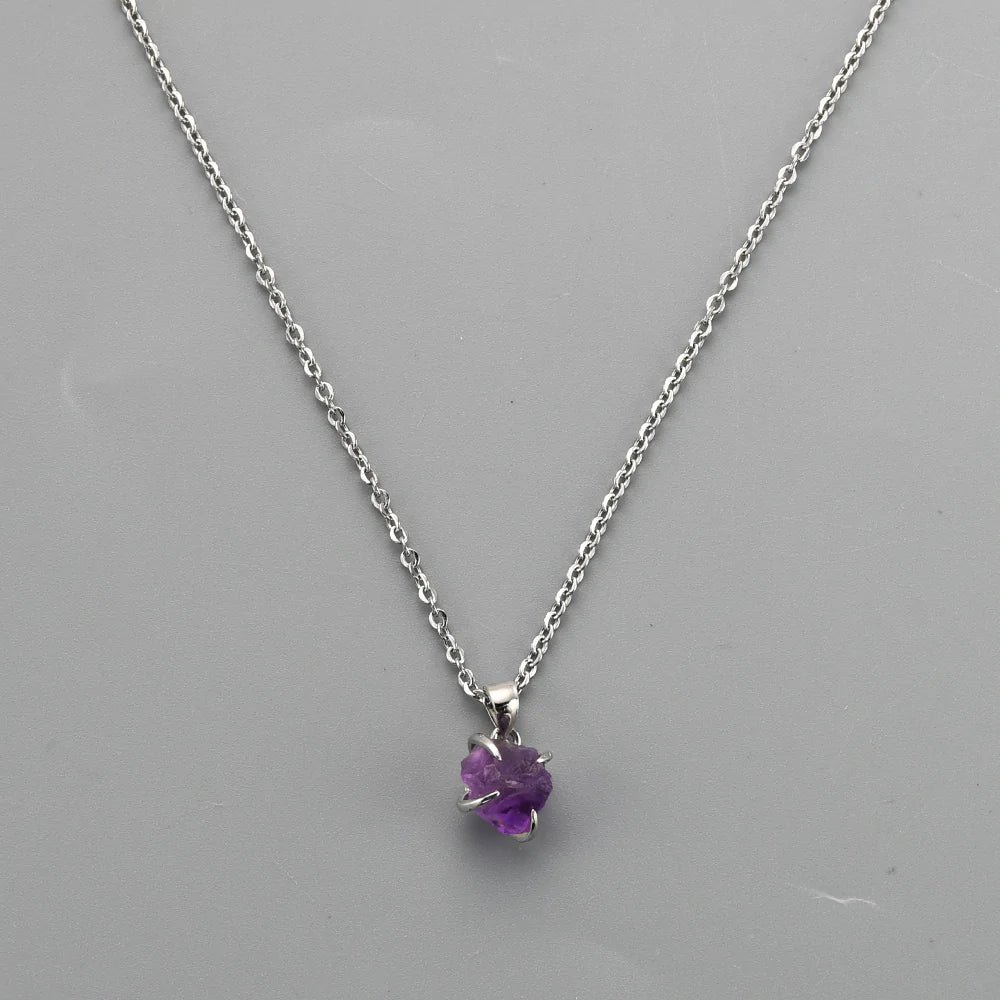 Mini Raw Natural Quartz Necklace -  Silver Plated