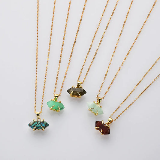 Mini Pointed Natural Quartz Necklace -  24k Gold Plated