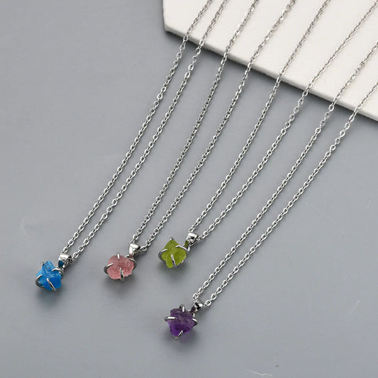 Mini Raw Natural Quartz Necklace -  Silver Plated