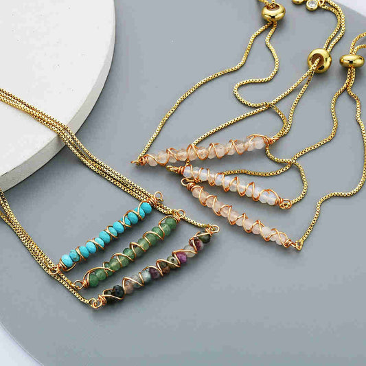 Natural Quartz/Crystals Wired Bracelet - Adjustable Chain+ 24k Gold Plated